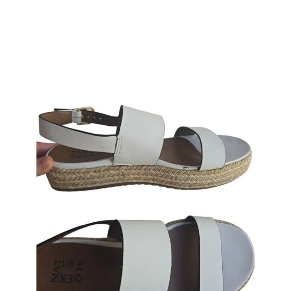 Naturalizer Jaycie‎ Platform Espadrille Sandals White Leather Women's Size 9.5M